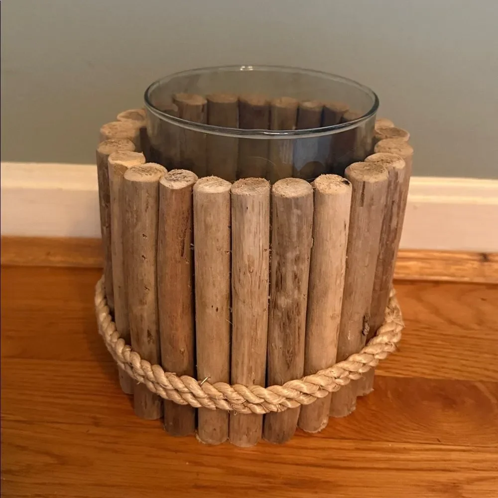 Rustic Wooden Candle Holder with Glass Insert